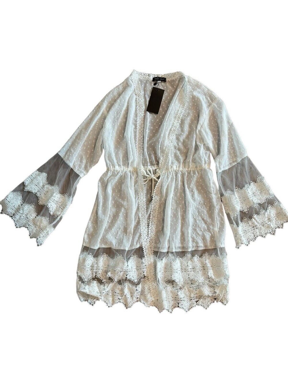 Boho Womens laced cardigan size large cottage whimsygoth coquette coverup bridal
